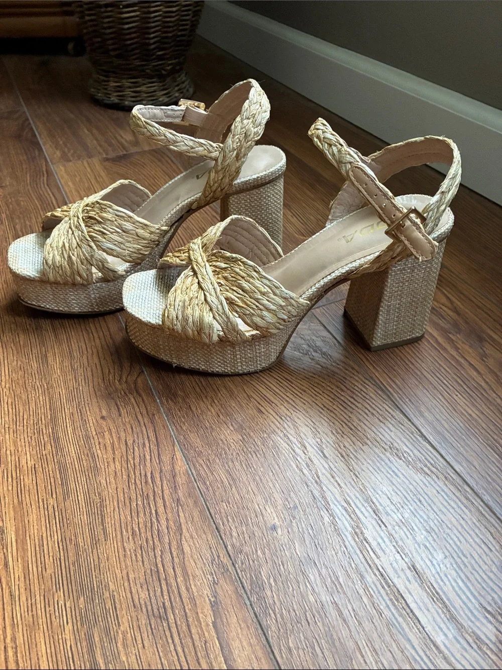 Soda Braided Woven Platform Sandals - Natural Tan